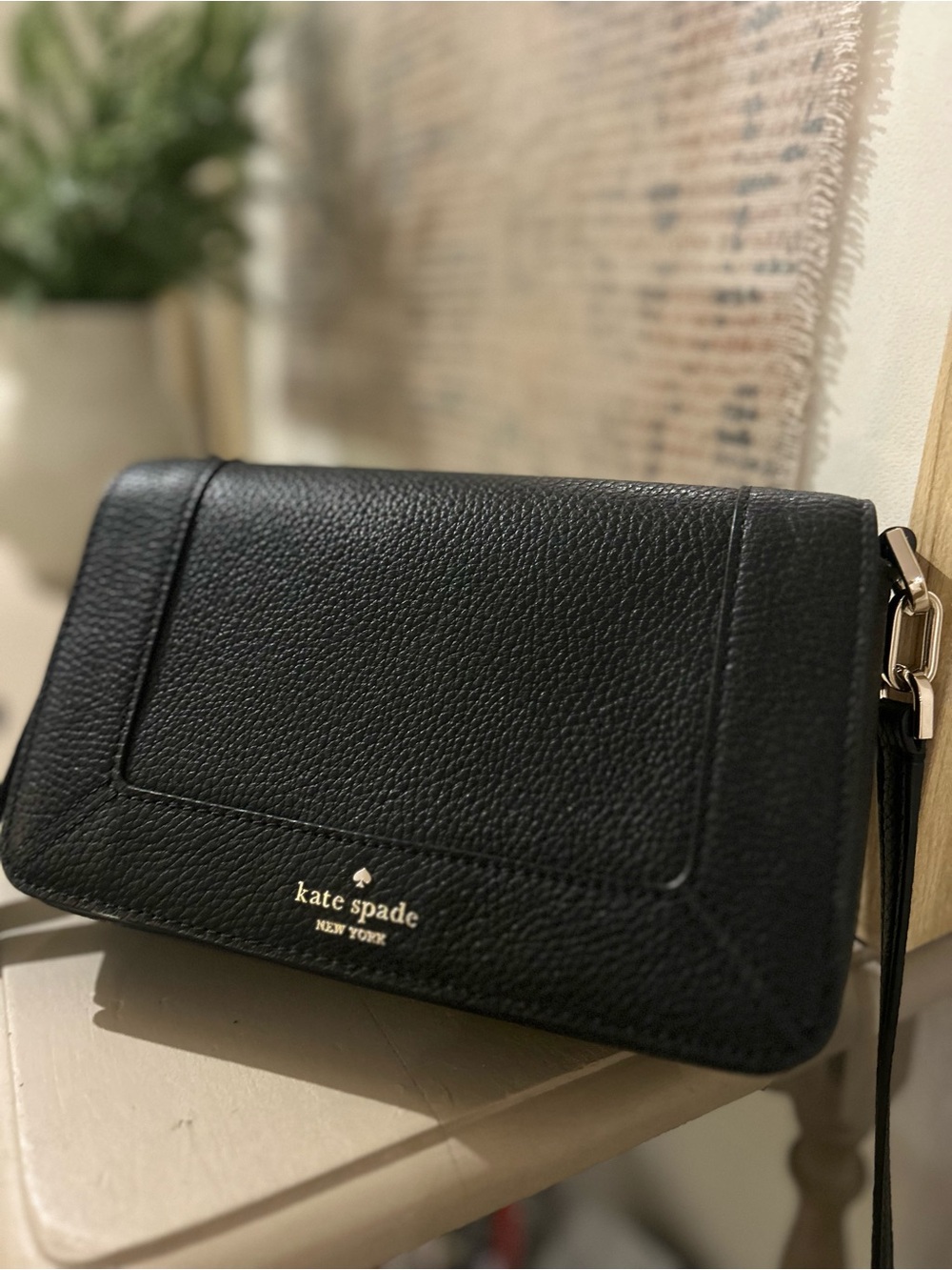 NWT Kate Spade Lena Mini Flap Crossbody Pebble Black Leather